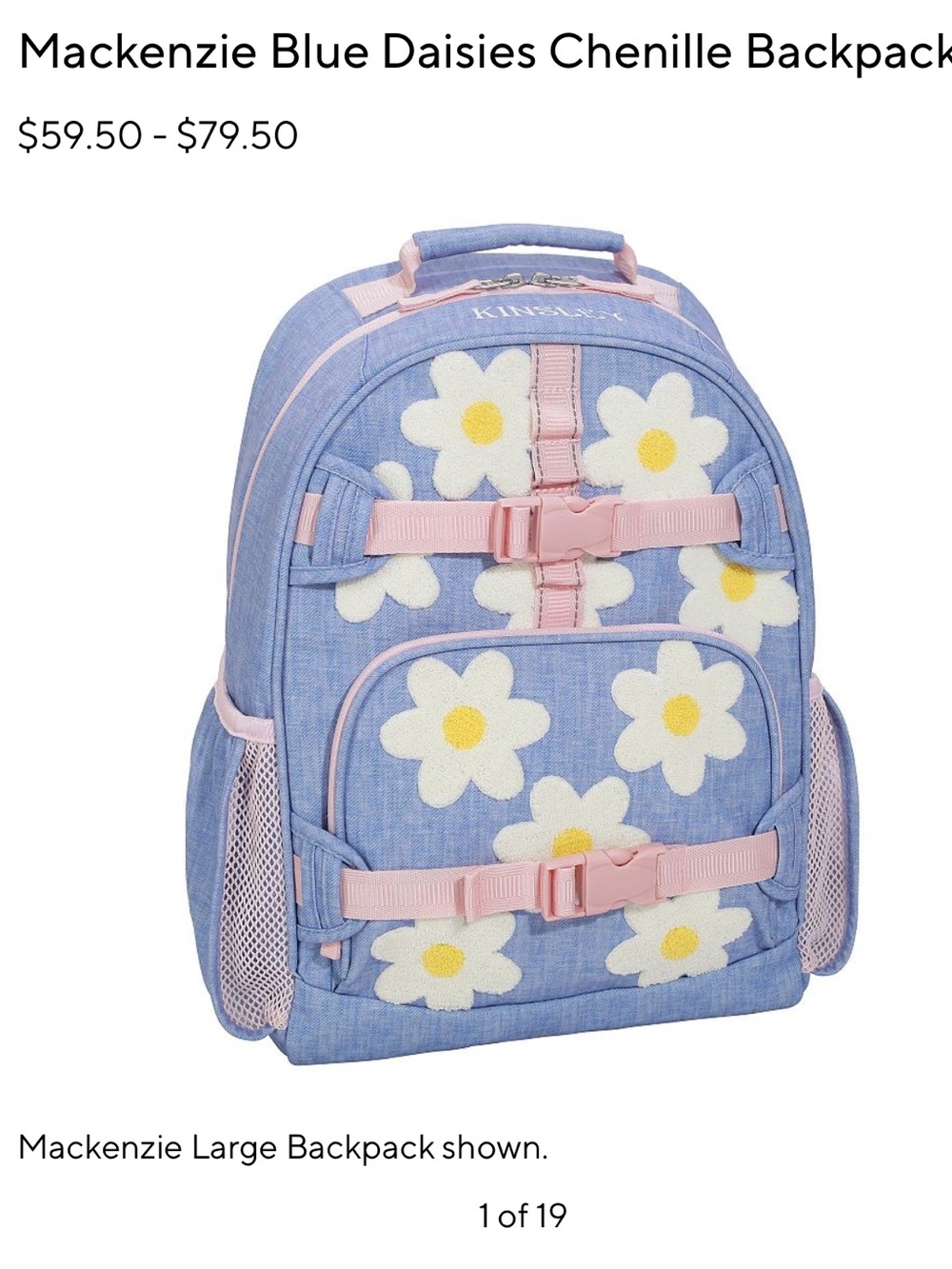 Pottery Barn Kids Mackenzie Daisy Chenille Backpack in Light Blue and Pink